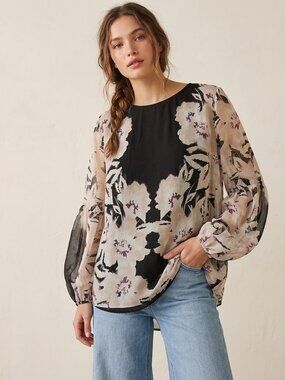 Calvin Klein Top Size Medium Sheer Sleeves Floral